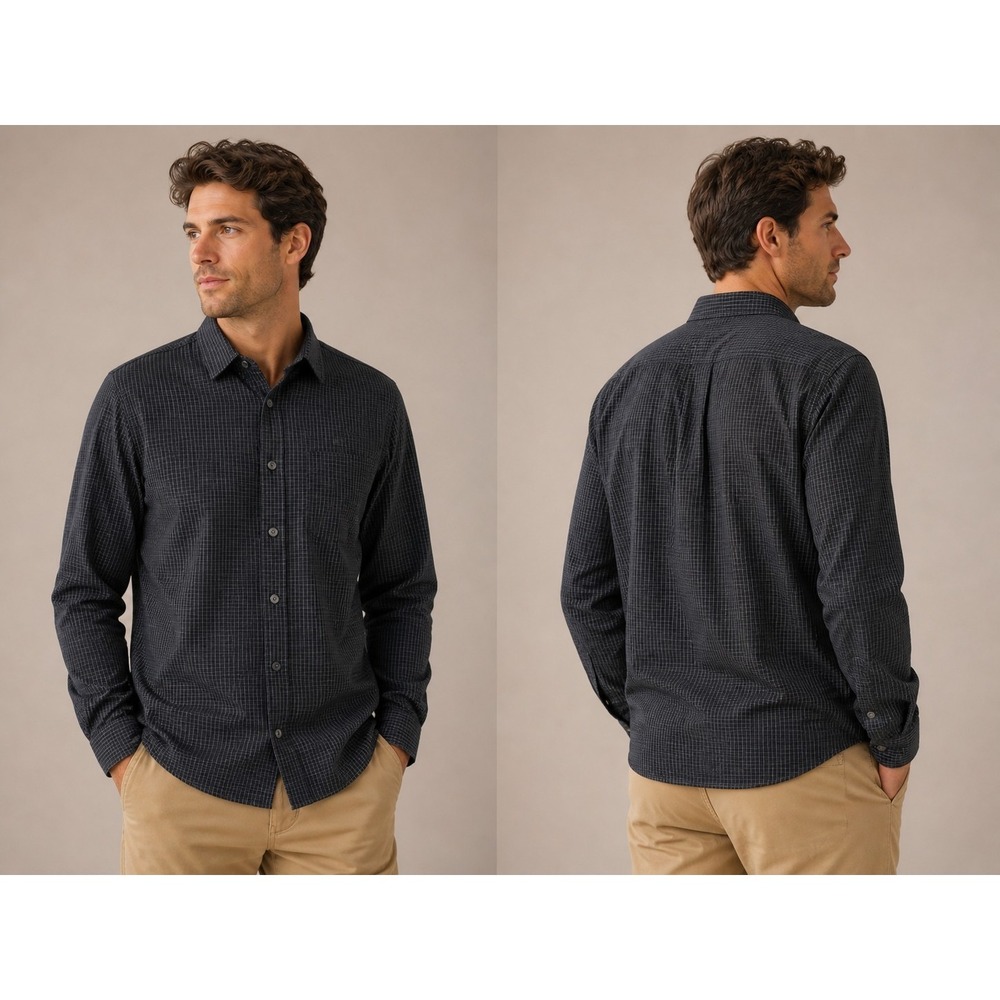 Polo Ralph Lauren Mens XL Black Check Button Front Shirt Long Sleeve Cotton